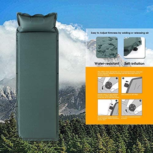 2 Pack / Self-Inflating Camping Sleeping Pads Lightweight Comfort 1.2 Inch Thick Water Repellent Coating Mats Great for Indoor Outdoor Backpacking Hik