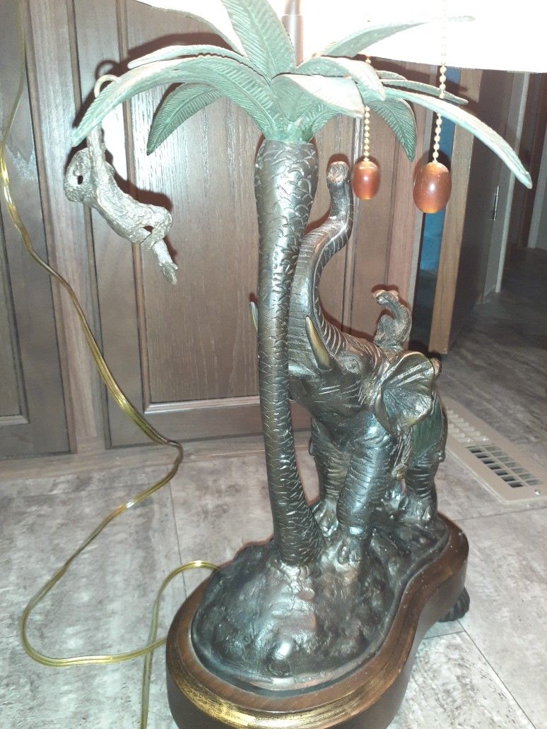 Frederick Cooper Safari Collection Bronze Elephant & Monkey Table Lamp