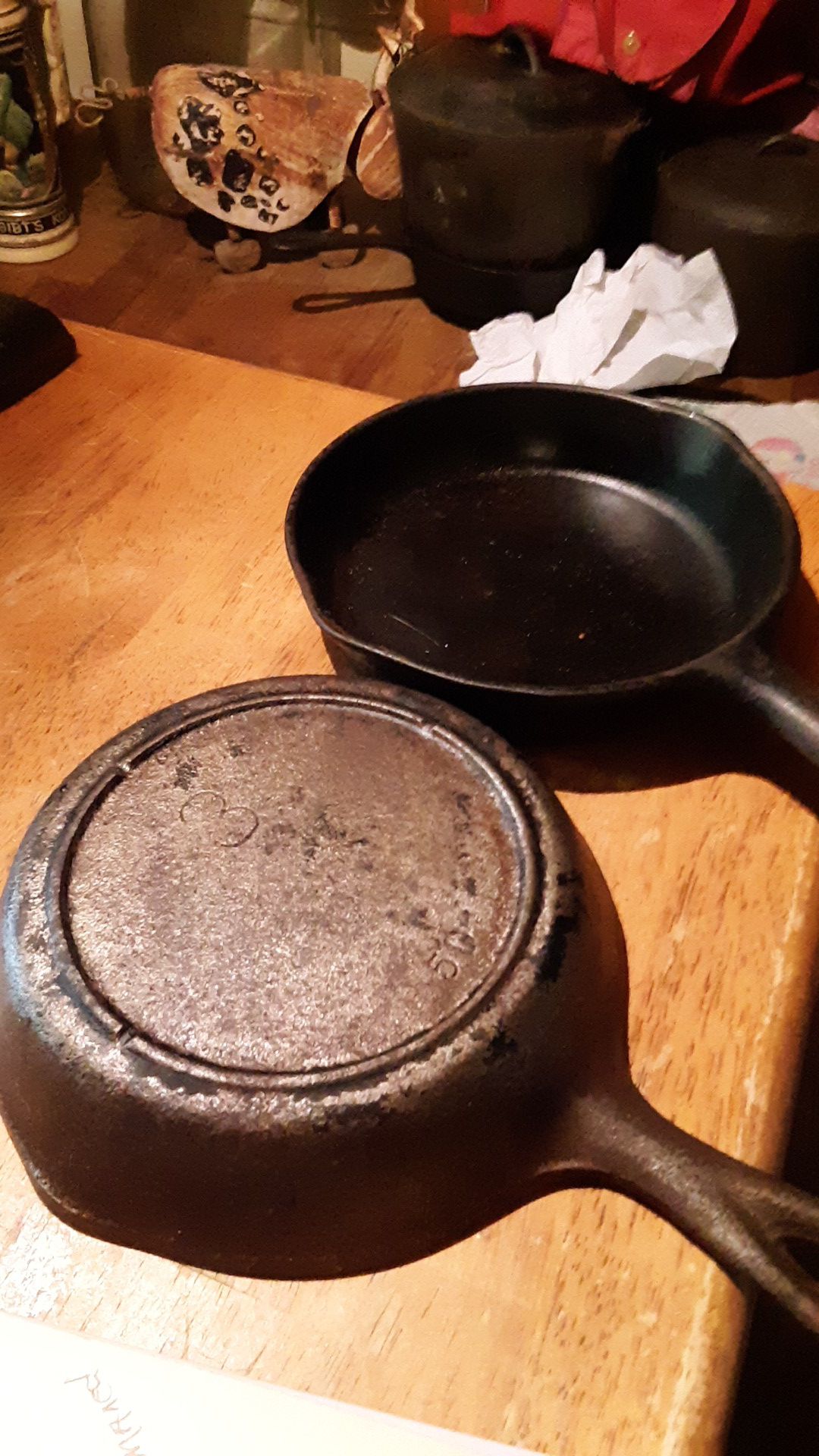 Vintage number 3 cast iron frying pans