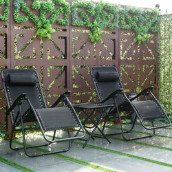 NEW Reclining Lounge Table Chair Black Outdoor Home Decor Thumbnail