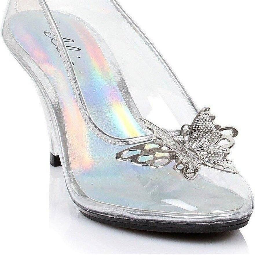 Ellie Shoes E-305-Cinder 3 Heel Clear Women's Pump with Butterfly Size 7