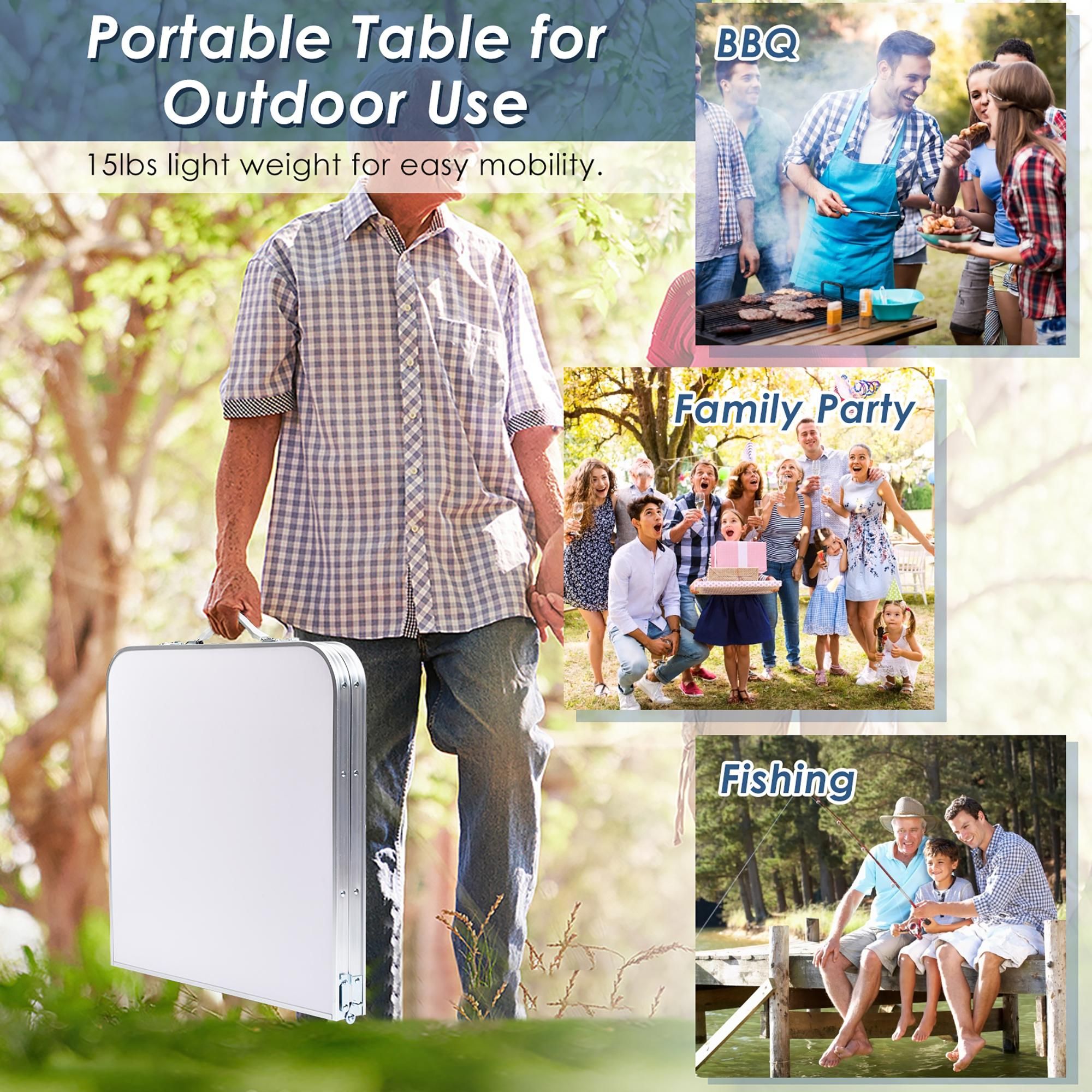 Costway Adjustable Camping Table Aluminum w/ Storage Organizer Dark Blue