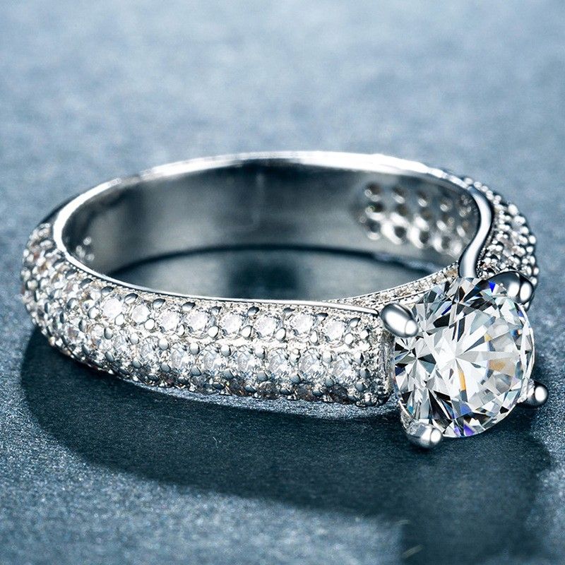 "Luxury Zircon Full Filled Dazzling Stone Silver Rings for Women, VP1675
