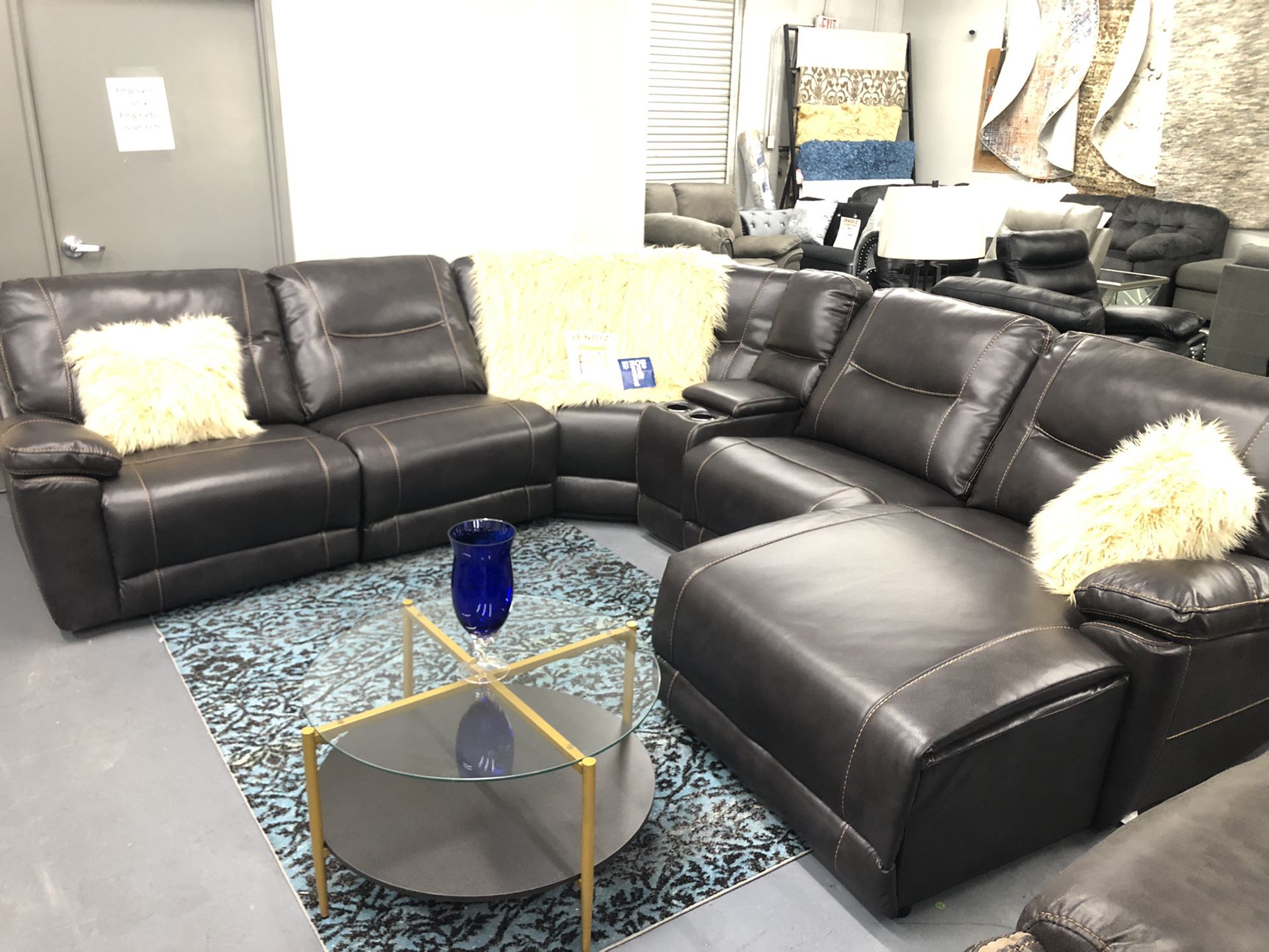 $2199 NEW SECTIONAL SOFA BROWN LEATHER WITH 3 recliners 