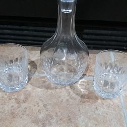 Crystal /glass carafe and 2 matching glasses Thumbnail