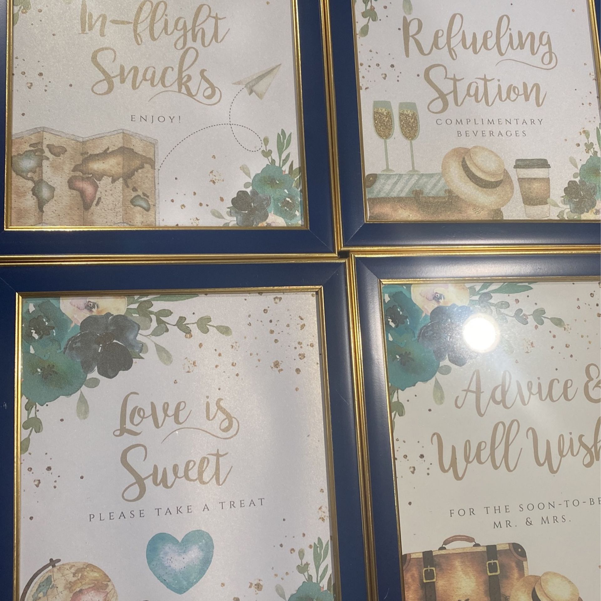 (10) Blue/Gold Signs- For Wedding / Bachelorette / Bridal Shower