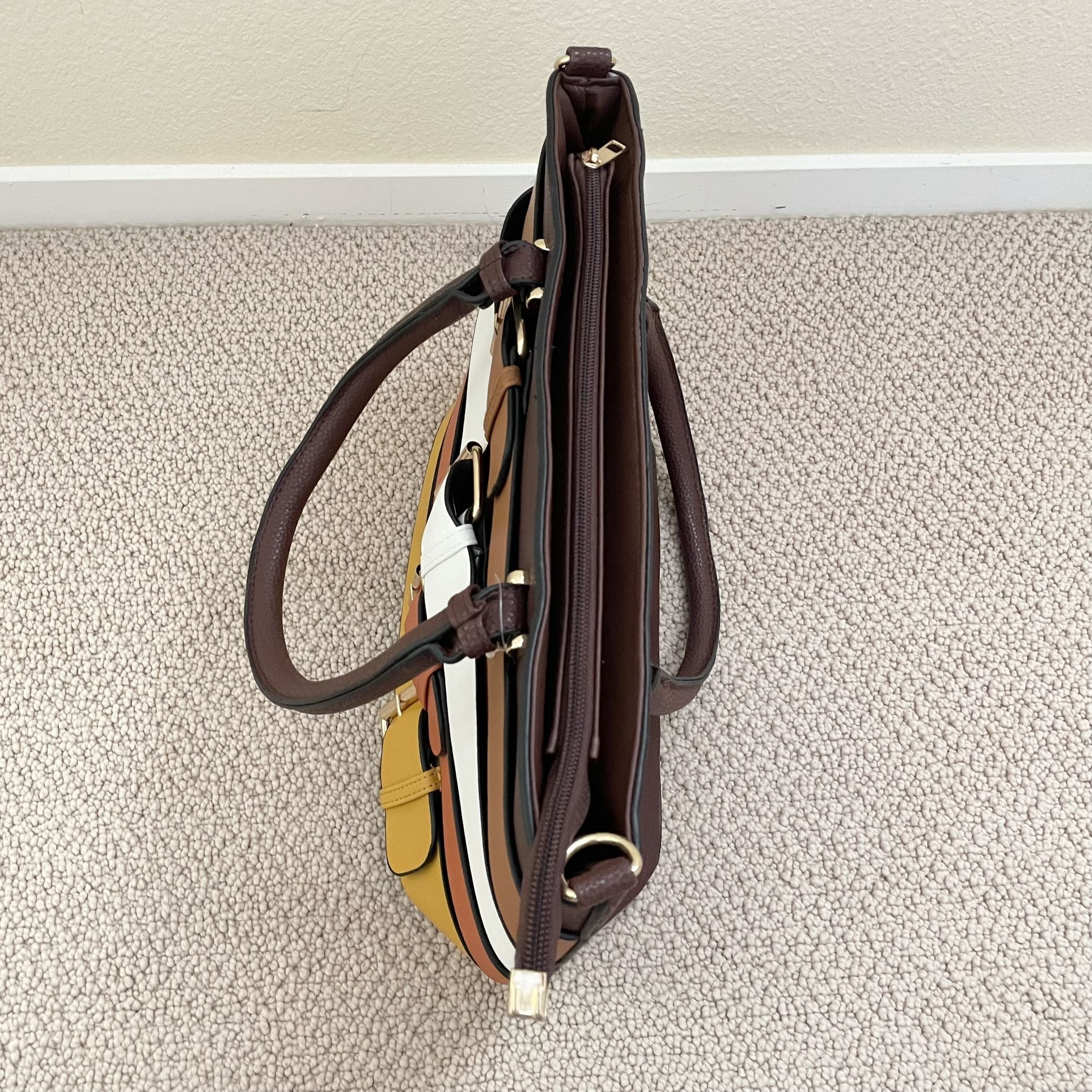 Yellow Brown Belt Design Tote Bag Women’s Purse