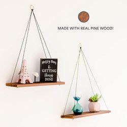 Wall Hanging Set of 2 Woods - Floating for Bedroom Living Room Bathroom - Rope Rustic Wood Thumbnail