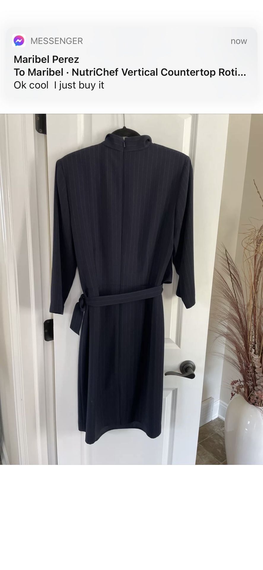 Liz Claiborne Wrap Dress: Navy Blue with Metallic Striping and Side Tie Size 12