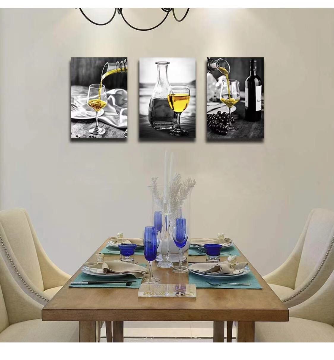 Kitchen Wall Decor Canvas Wall Art Red Wine Teal Rose Artwork for Home Walls Black and White Painting Giclee Printed Dining Room Decor Turquoise Pine