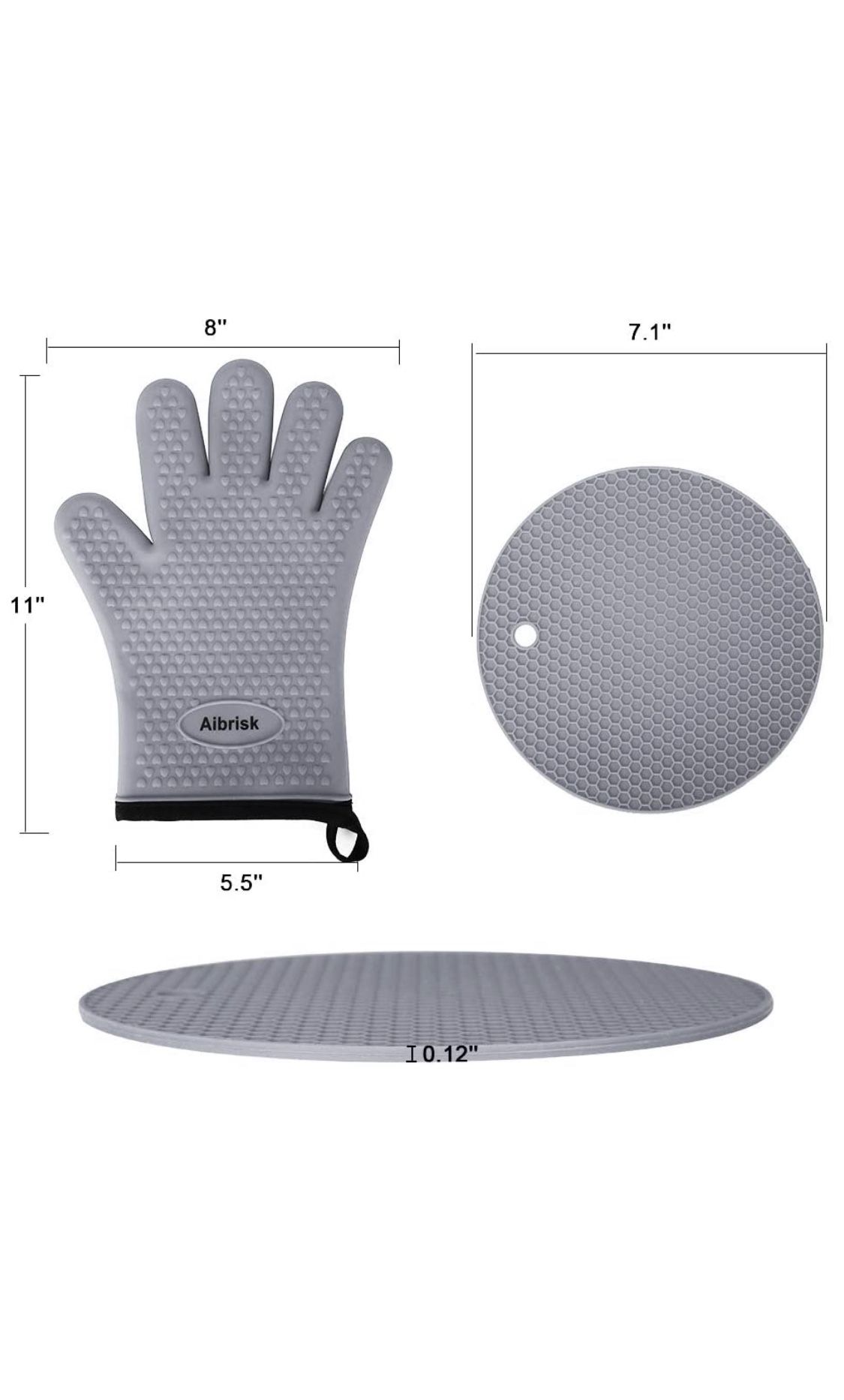 Aibrisk Silicone Oven Mitts and Pot Holders,4PCS Thicken Heat Resistant Flexible Non-Slip Surface Cooking Gloves and Potholders Trivet Mats for Safe