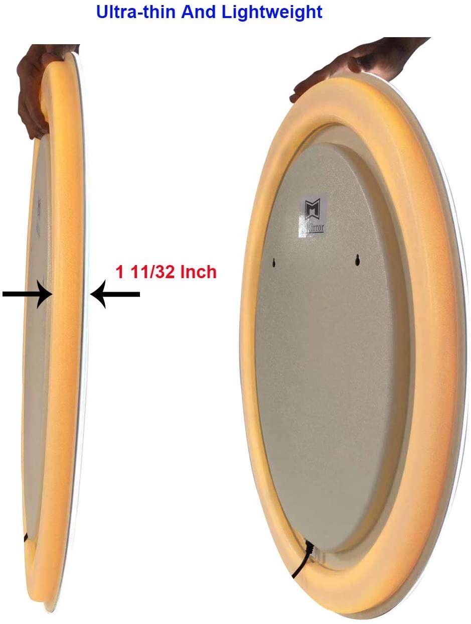 Wall Mounted Anti-Fog Dimmable Touch Button Mirror LED Lighted Oval Vanity Bathroom Makeup Mirrors with Magnifier