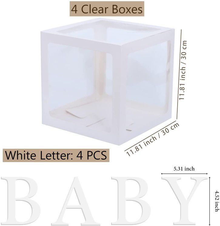Baby Boxes with Letters for Baby Shower - Clear Balloons Boxes Decorations Large Transparent Box for Party Supplies, Baby Girls Boys Birthday Box
