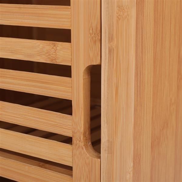 100% Bamboo Bathroom Floor Cabinet, Double Deck Shelf With Single Door And Cell For Stand-Alone Kitchen Cabinet, Living