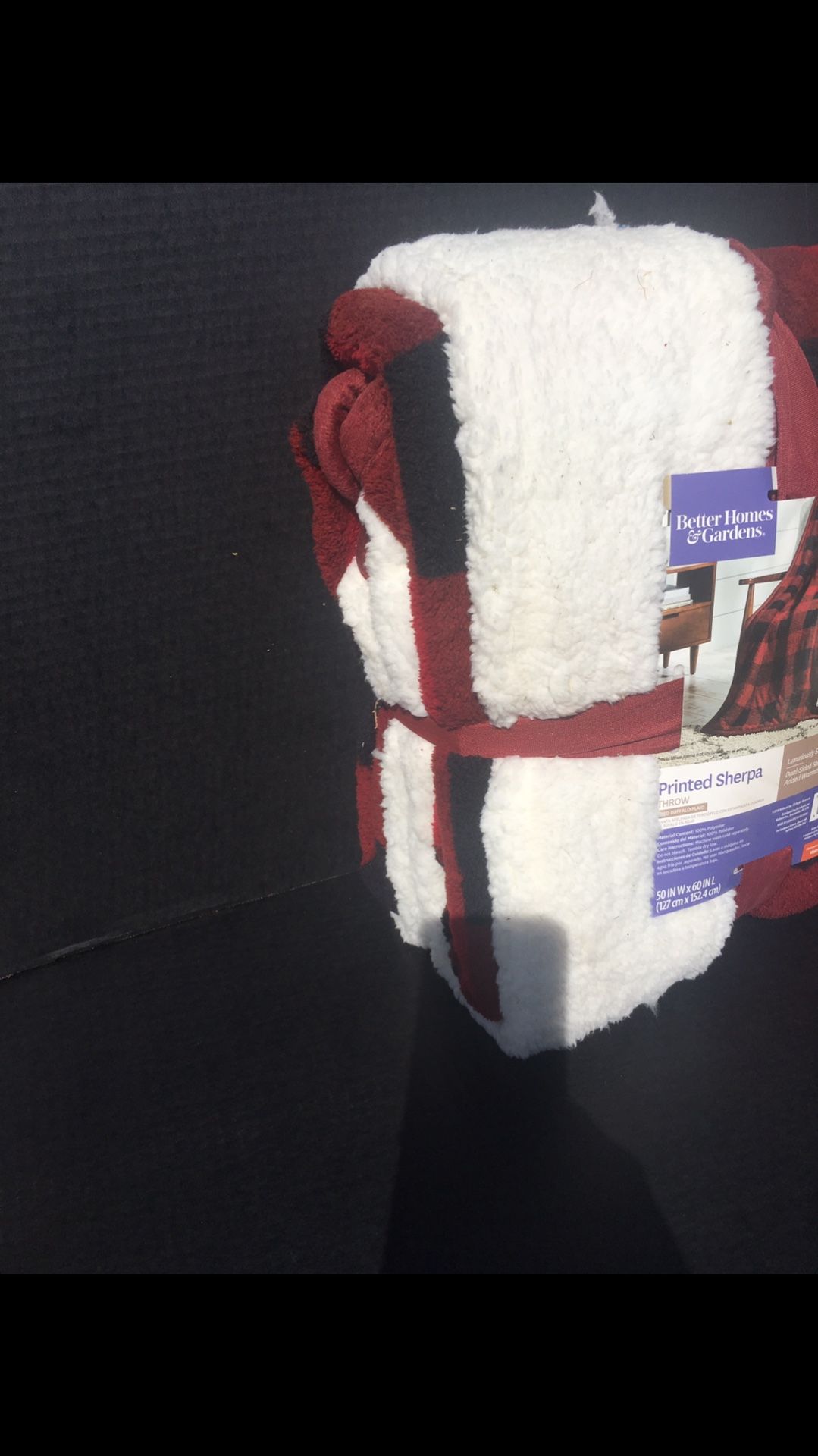 Better Homes & Gardens Oversized Sherpa Throw Blanket Buffalo Check Plaid 50" x 60" Fuzzy Warm Red Black Buffalo Check Plaid NEW.