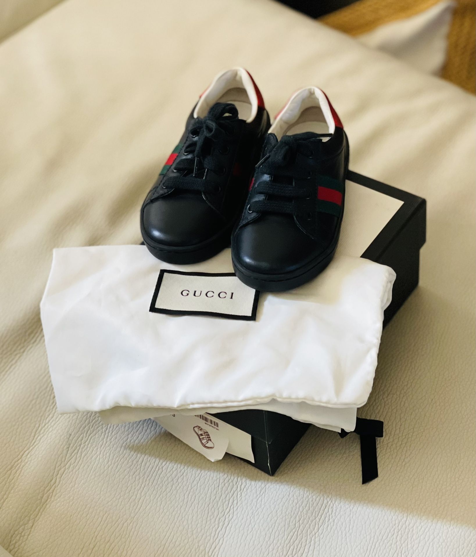 Gucci Kids Web-detailed leather sneakers Size 23