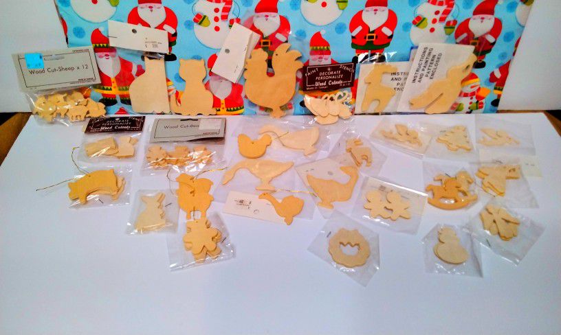 Vintage Wooden Cutouts, Taiwan & USA Made Christmas Ornaments & Various Animals. All of these Are New.