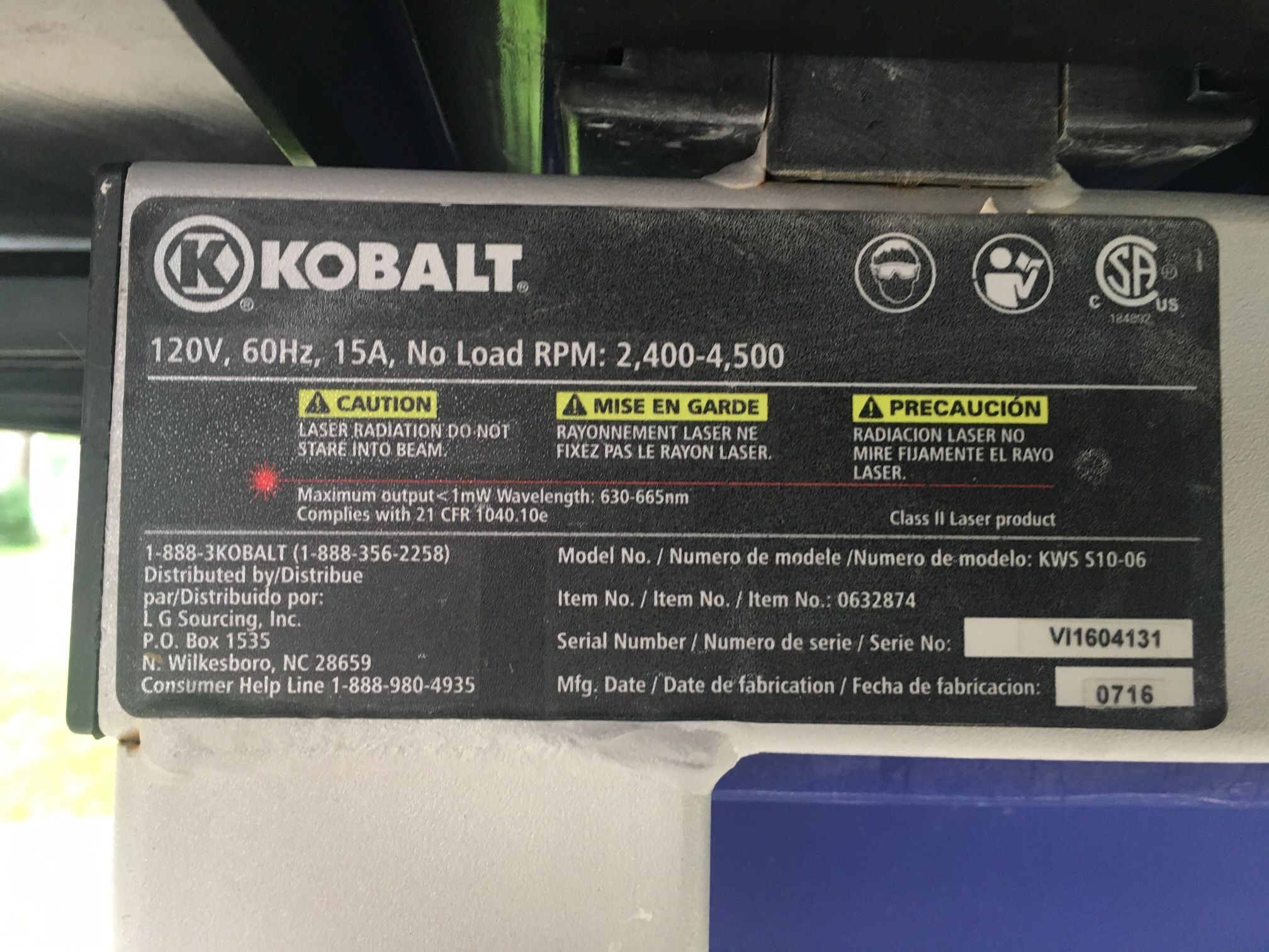 Kobalt Wet Tile Saw