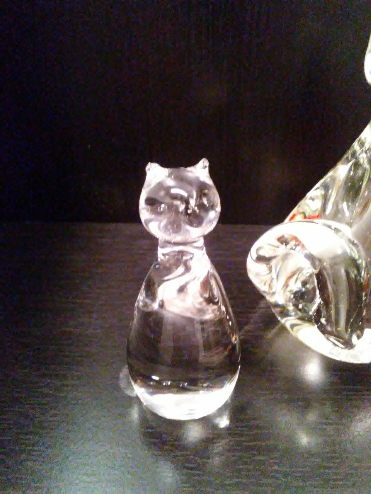 Pair of Solid Art Glass Kitten and Cat