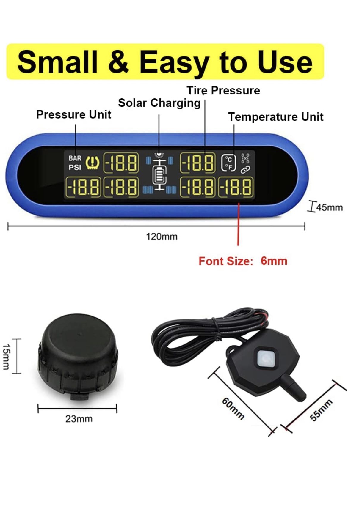 Solar-Powered Digital Tire Pressure Monitoring System(TPMS), 80ft Sensing Distance, for RV Camper, Travel Trailer, Folding Camper, Motor Home, Fifth W