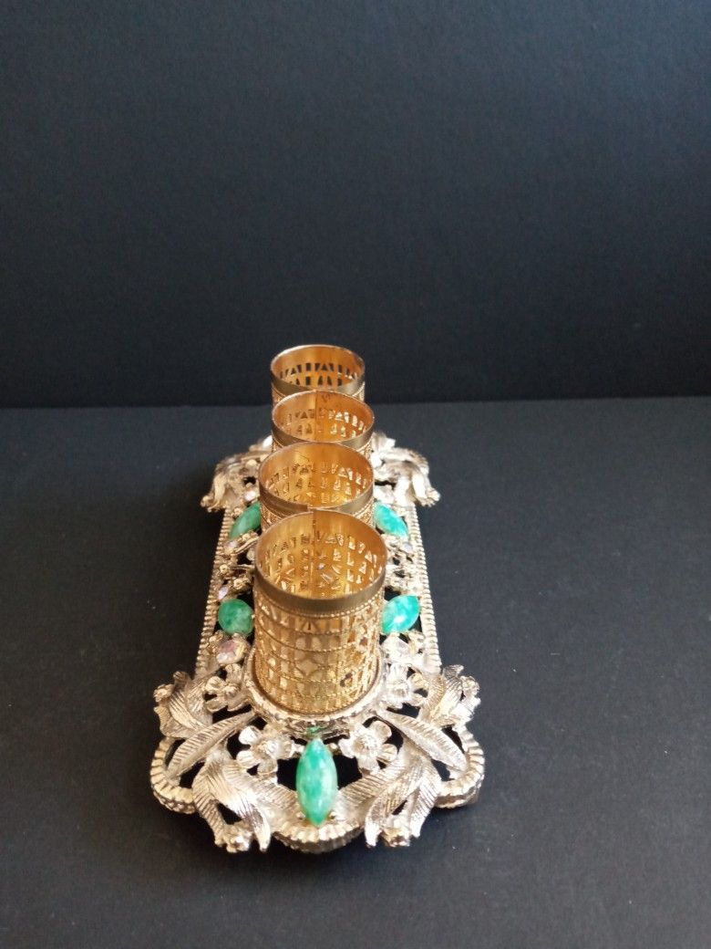Vintage Turquoise & Rhinestone Lipstick Holder