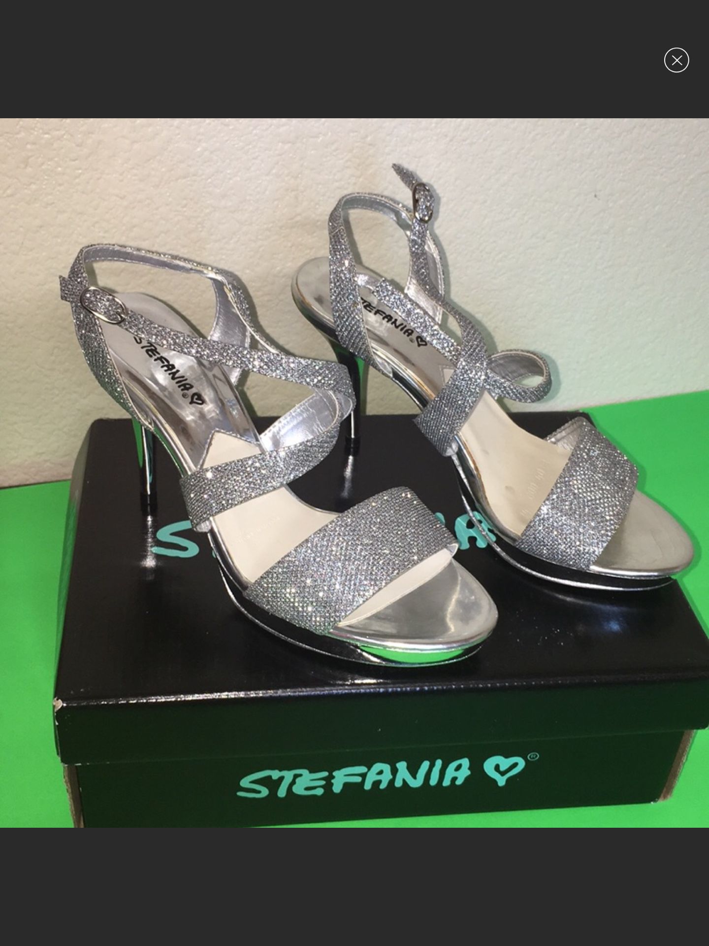 Silver Glitter Strappy Dress Heels 