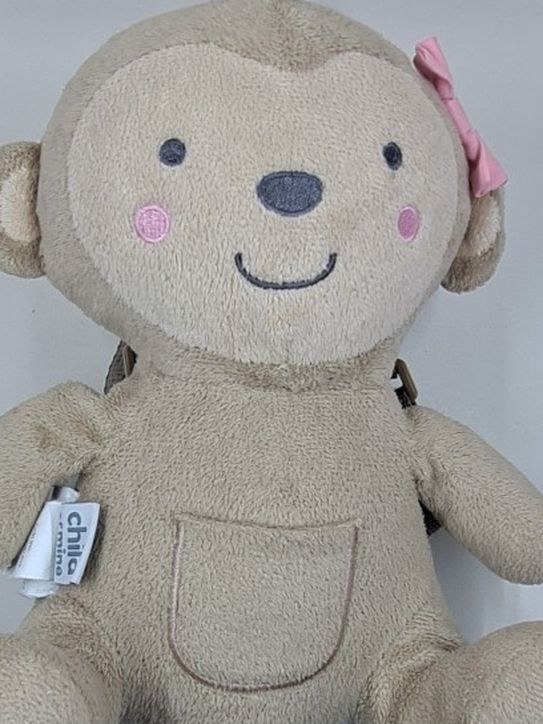 (REDUCED) CARTER'S "CHILD OF MINE" MONKEY GIRL W/ PINK BOW & POUCH ON HER TUMMY /HARNESS