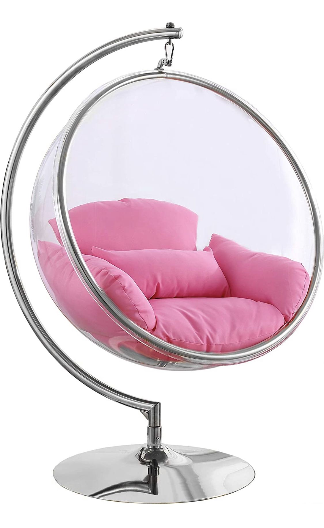 Hanging Bubble Chair Polished Chrome With Stand And Cushion Pillows