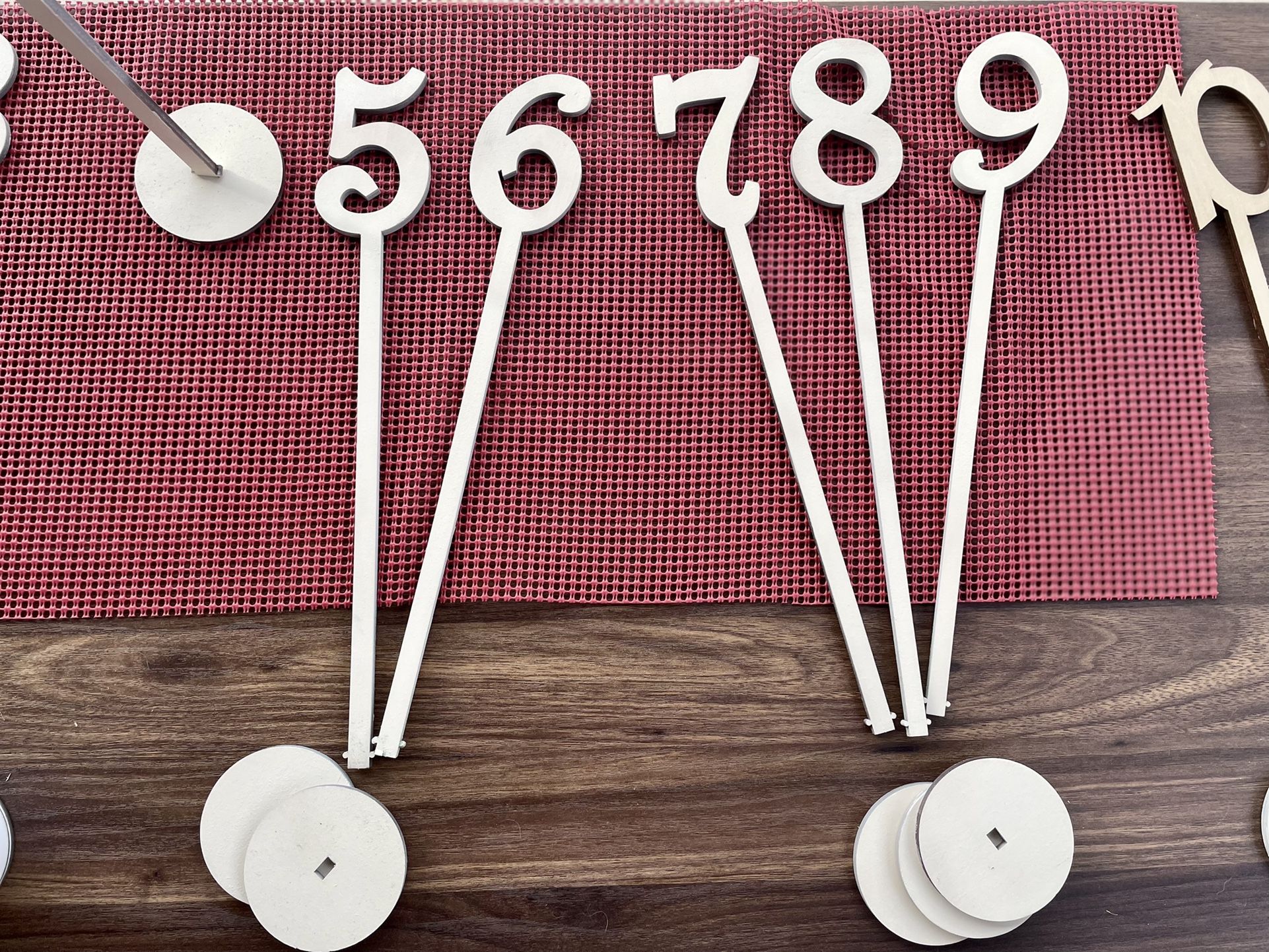 Wooden Table Numbers 1-12 (painted White) And Red Paint Spray