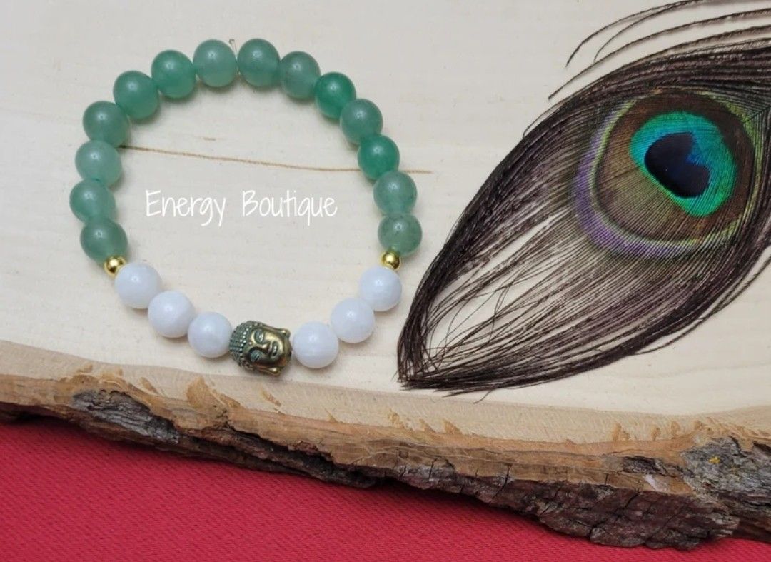 Zen Peace Moonstone & Green Aventurine Crystal Bead Bracelet