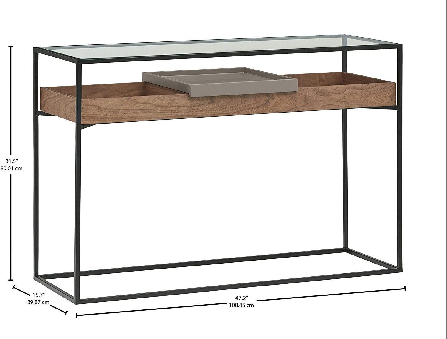 Modern Industrial Cabinet Table with Storage, Walnut