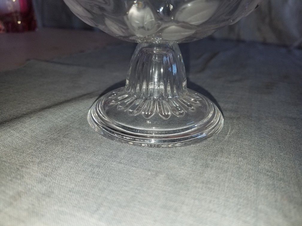 Small Crystal candy/ nut dish raised rose and leaf design 5 1/4" diameter X 5" tall A127Z593