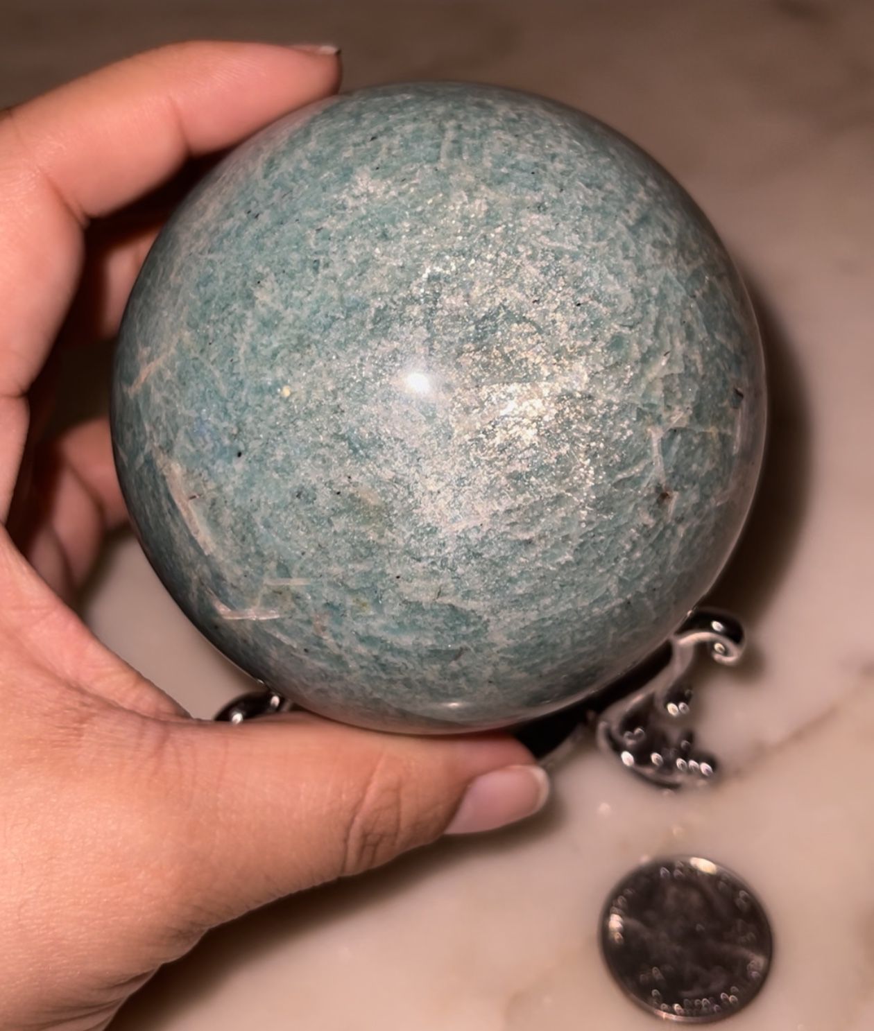 Large Amazonite With Sliver Stand 