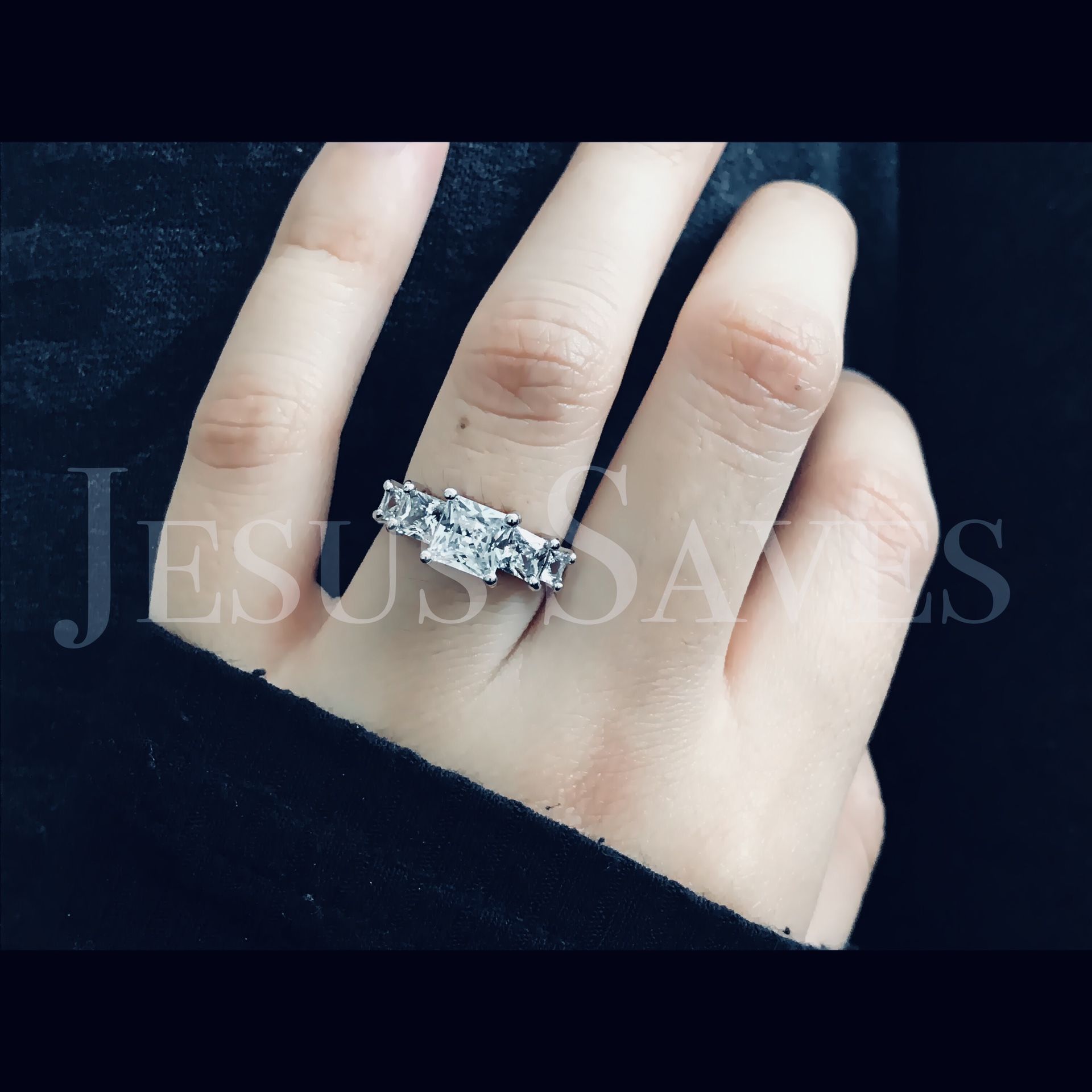 Elegant Silver Tone Princess Cut Ring Size 9 & 10
