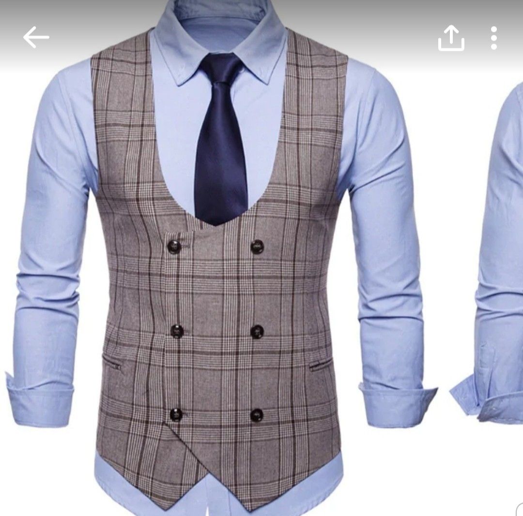 New U-shaped plaid print double the high low waistcoat