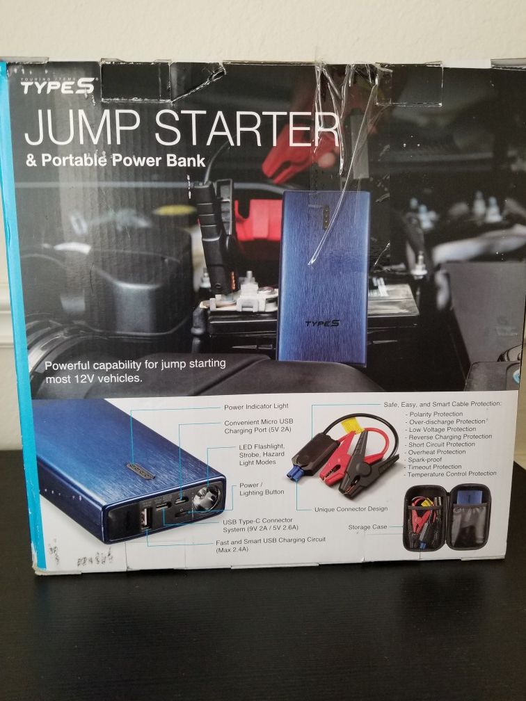 Type S Lithium Jump Starter Portable Power Bank with LED Flashlight for Sale in Richardson, TX