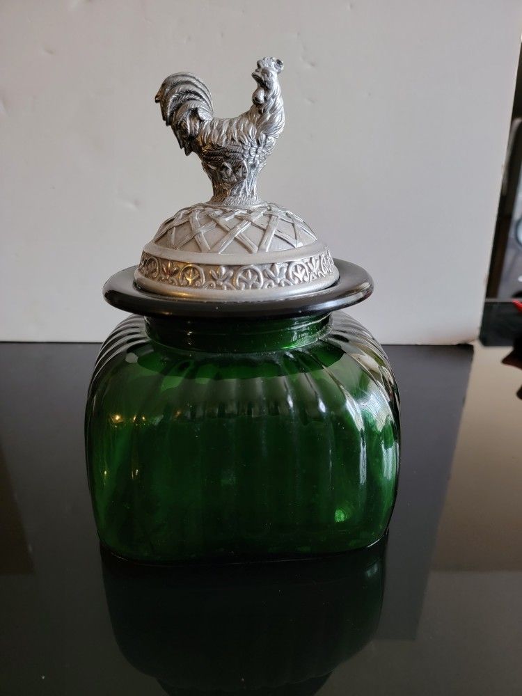 Vintage Artland Amber Glass Decanter/Pewter Rooster