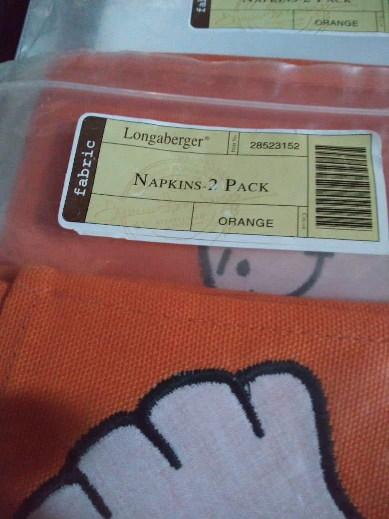 Longaberger (4) Orange Halloween Fabric Napkins