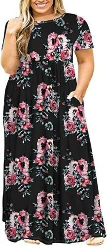 POSESHE Women's Plus Size Tunic Swing T-Shirt Dress Short Sleeve Maxi Dress sz L