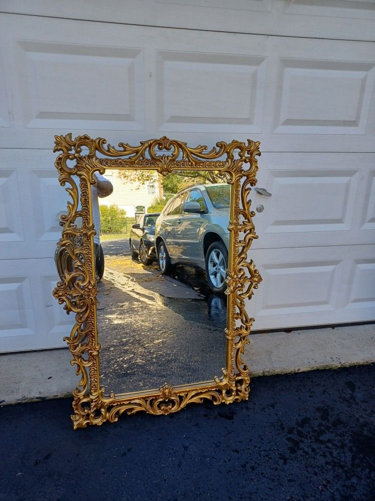 Antique Marble Top Console Table And Gold Mirror