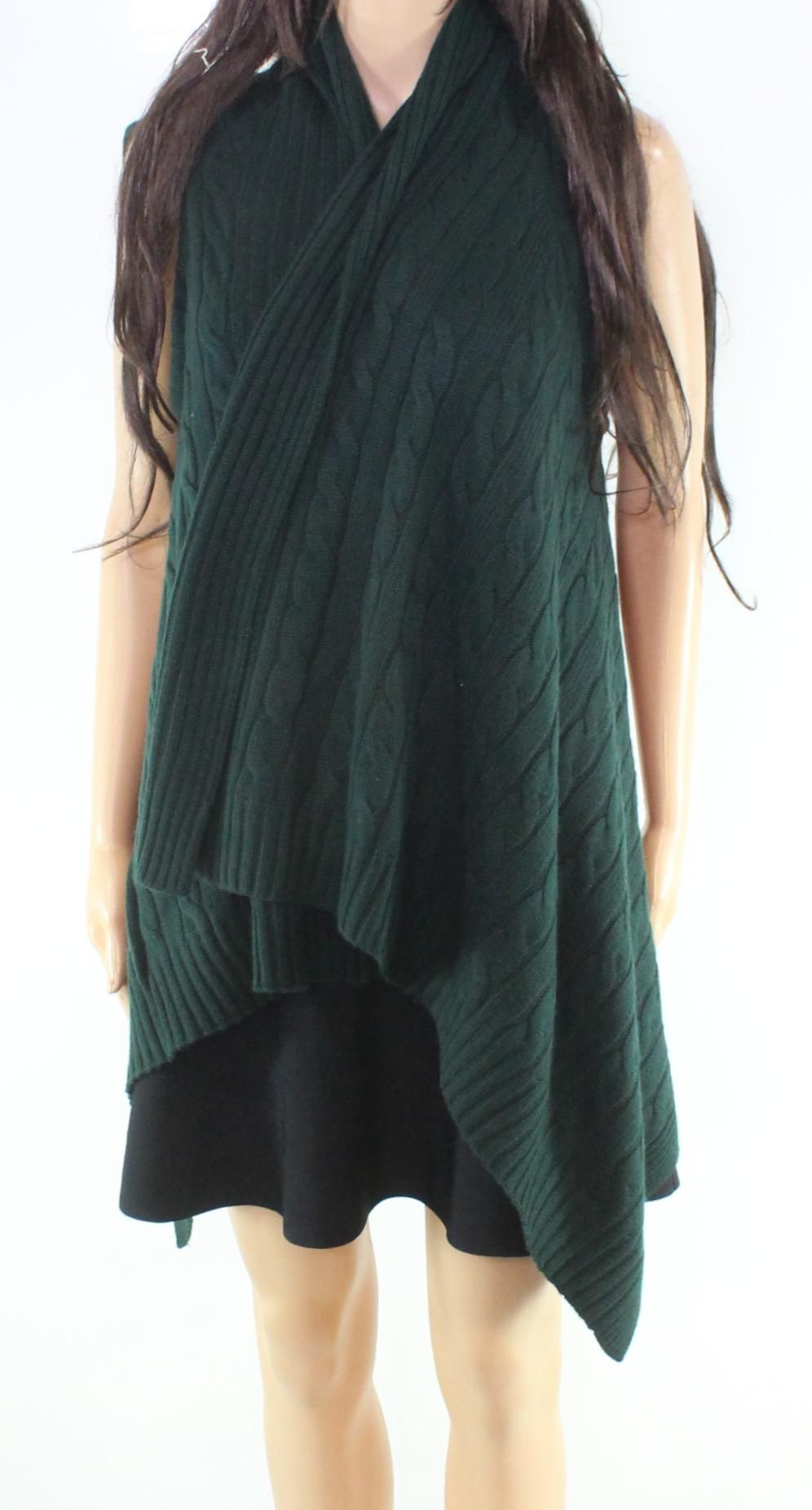 Lauren By Ralph Lauren Women's Vest Green Size XL Cable-Knit Ribbed