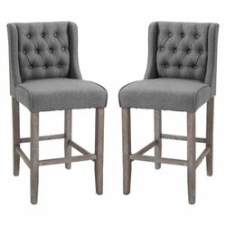 Tufted Wingback Counter Height Bar Stool Dining Chair Set of 2 - Grey Thumbnail