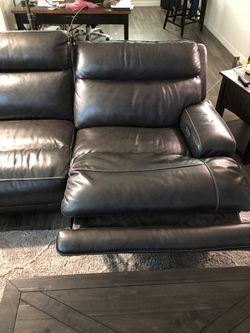 Ty Gable Pewter Leather Couch (6) Pieces Total Thumbnail