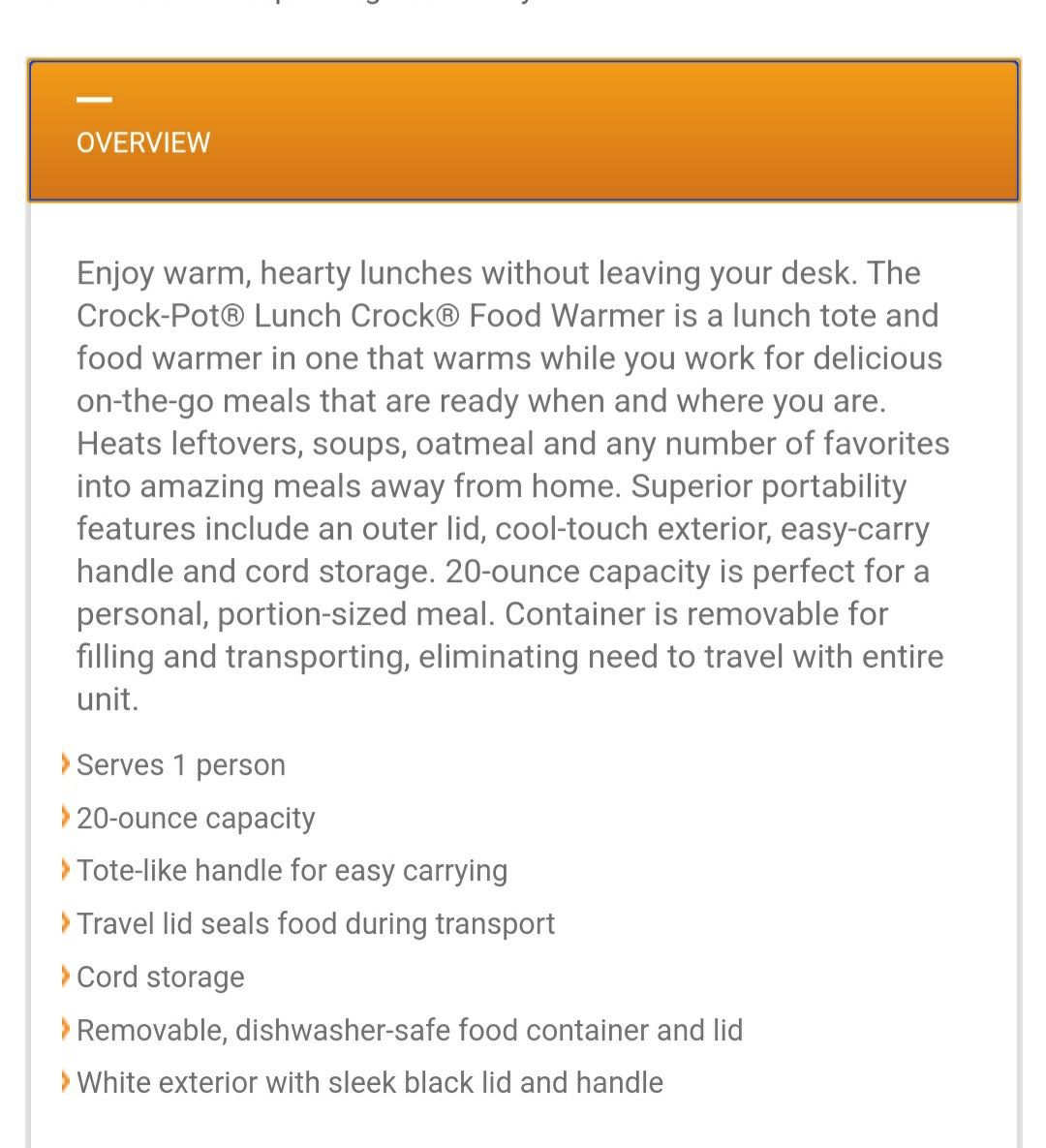 NEW Lunch Crock Pot Food Warmer