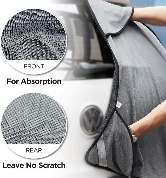 Premium Big-Size 600GSM Microfiber Super Absorbent Hand Pocket Drying Towel Convenient Handling Car Wash Rag (Gray, 2 in 1 Pack) (31.5 x