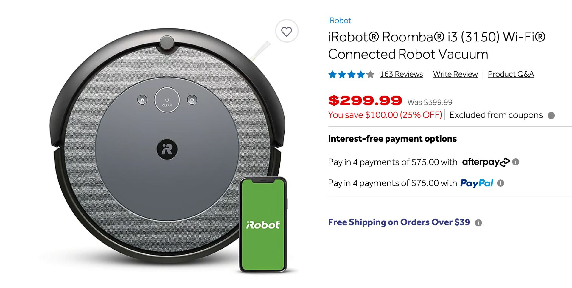 IRobot Roomba i3 Wi-Fi Connected 