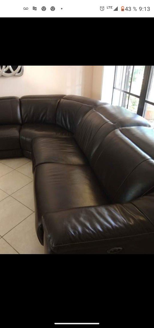 SOFA GENUINE 100%REAL LEATHER RECLINER ELECTRIC BLACK... DELIVERY SERVICE AVAILABLE 🚚