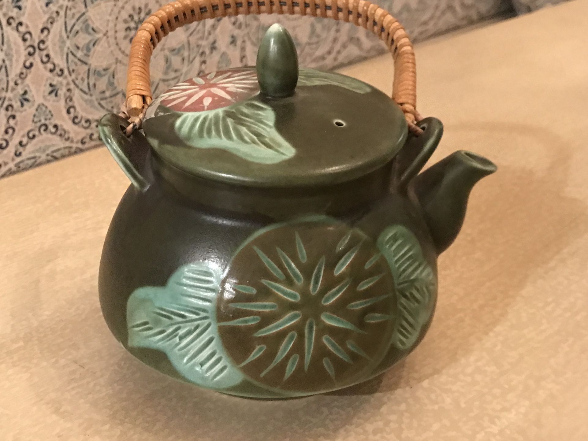 Japanese Earthenware Teapot With Basket Handle