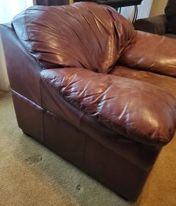 Leather Love Seat And Chair With Ottoman For Sale Thumbnail