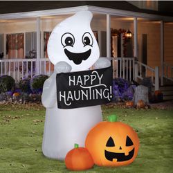 Happy Haunting Ghost With Pumpkin LED Inflatable Decoration  Thumbnail